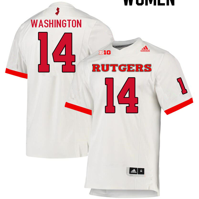 Women #14 Isaiah Washington Rutgers Scarlet Knights College Football Jerseys Sale-White - Click Image to Close